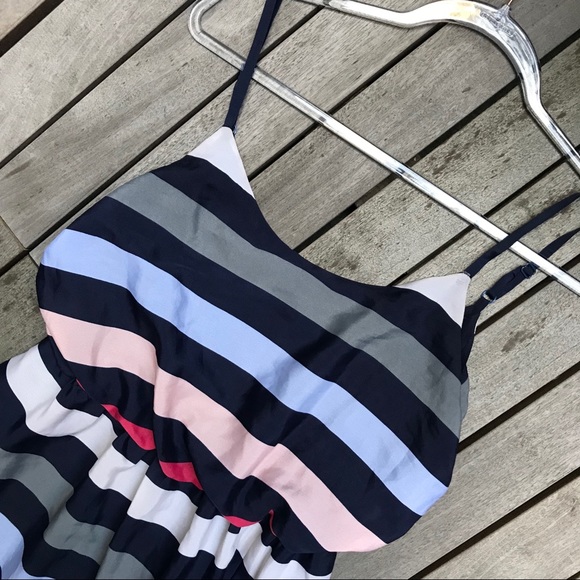 BGBGeneration Navy Pink Res & White Horizontal Striped Side Slit Maxi Dress - Picture 4 of 8